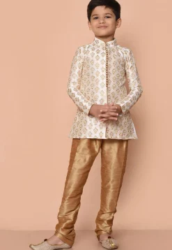 Embroidered Dupion Silk Kurta Set in Cream