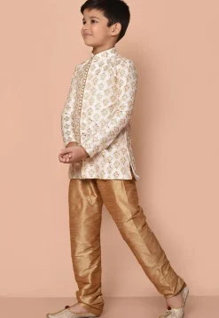 Embroidered Dupion Silk Kurta Set in Cream