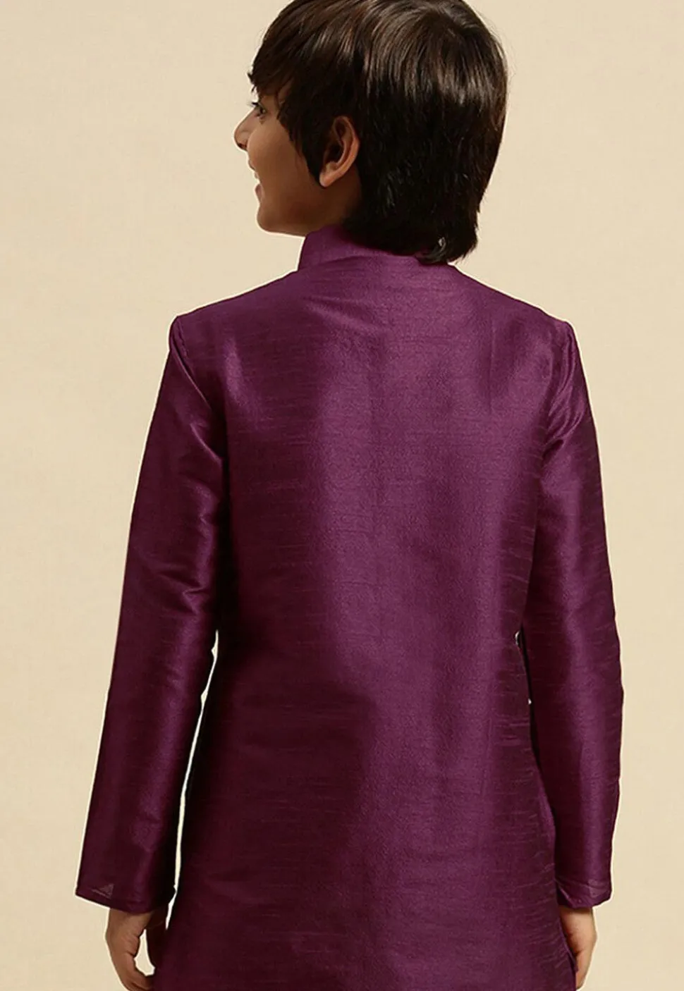 Embroidered Dupion Silk Kurta Set in Dark Purple