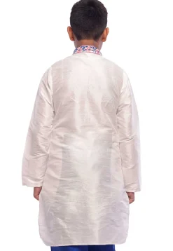 Embroidered Dupion Silk Kurta in White