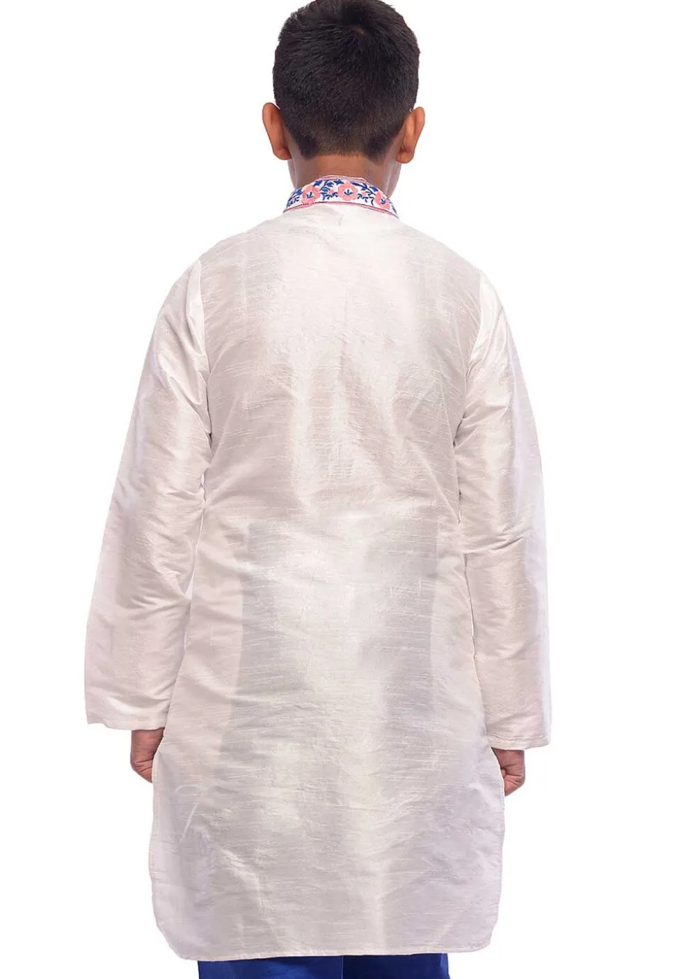 Embroidered Dupion Silk Kurta in White