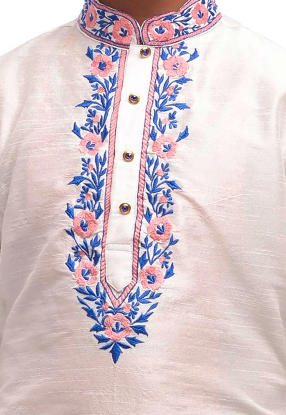 Embroidered Dupion Silk Kurta in White