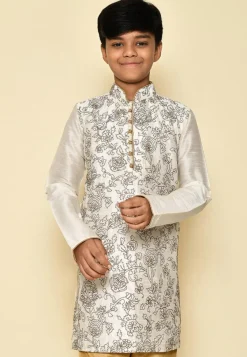Embroidered Dupion Silk Kurta in Cream