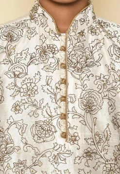 Embroidered Dupion Silk Kurta in Cream