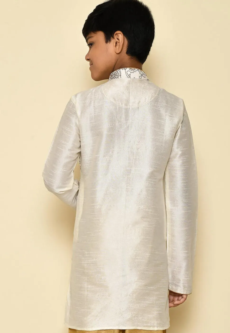 Embroidered Dupion Silk Kurta in Cream
