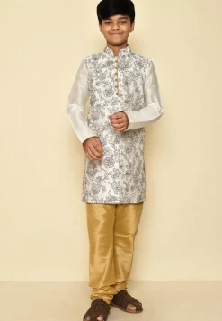 Embroidered Dupion Silk Kurta in Cream