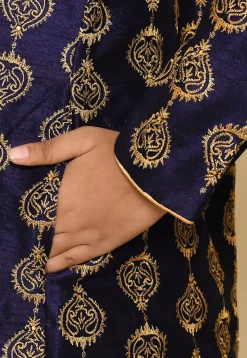 Embroidered Dupion Silk Kurta in Navy Blue