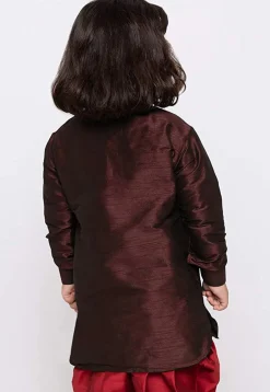 Embroidered Dupion Silk Kurta in Wine