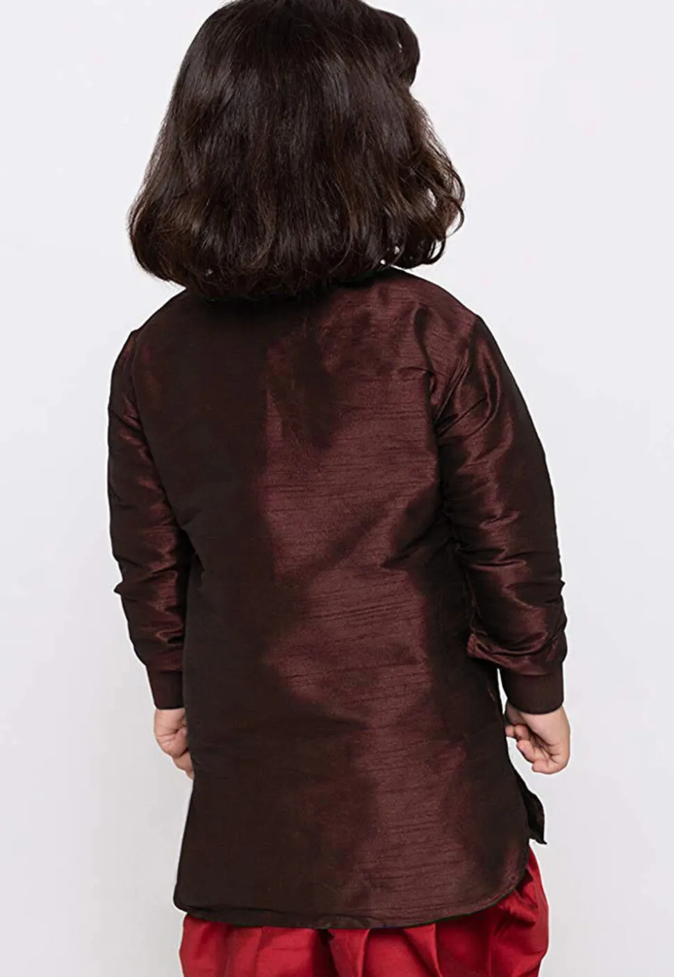 Embroidered Dupion Silk Kurta in Wine