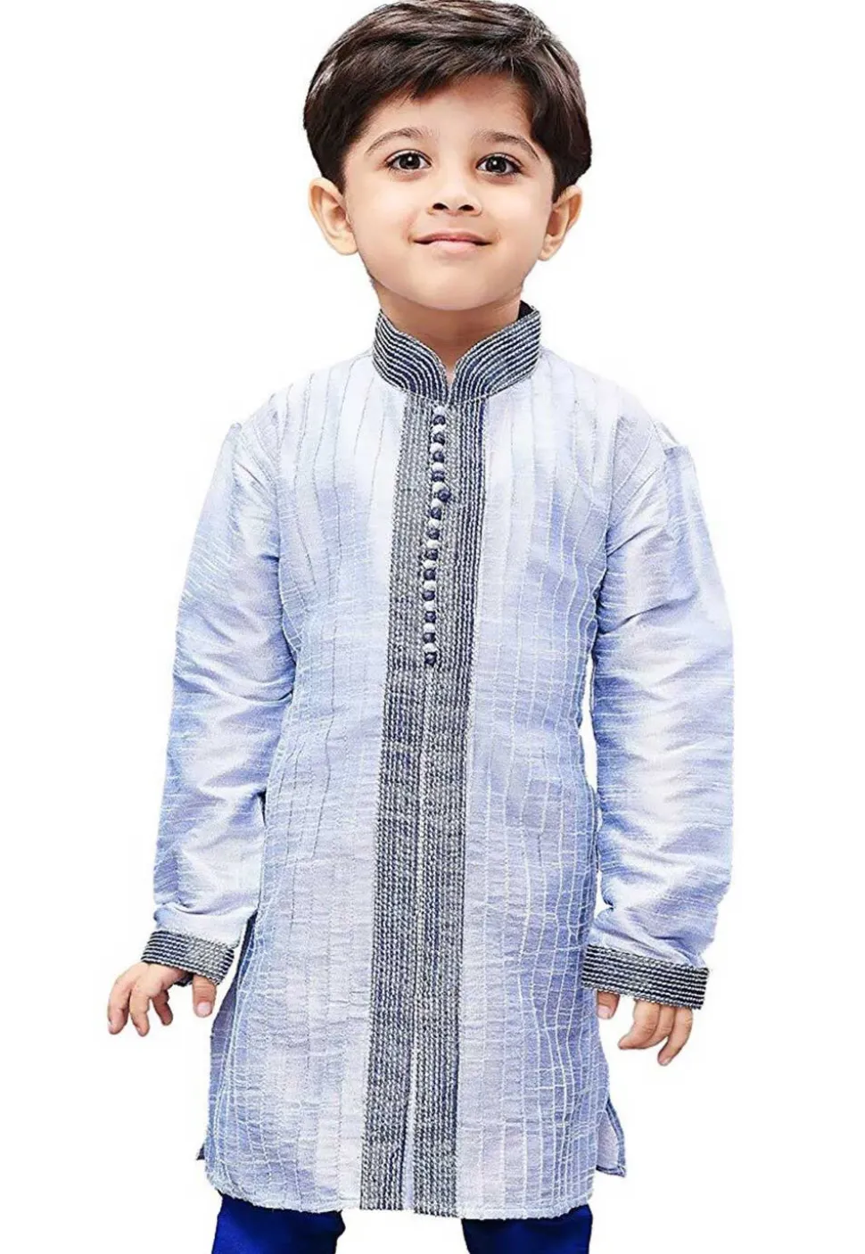 Embroidered Dupion Silk Kurta in Light Blue