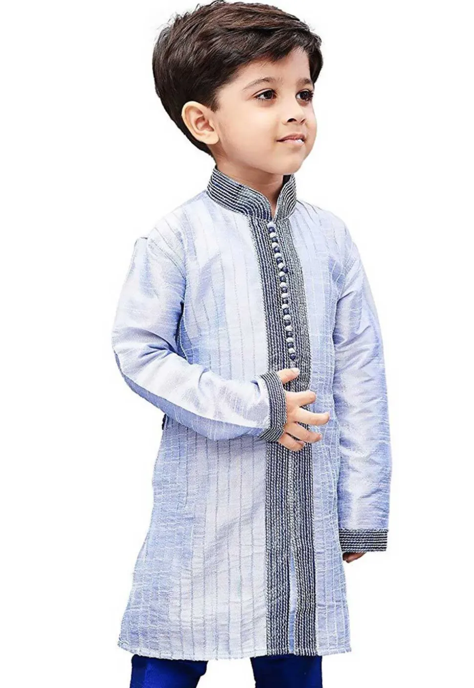 Embroidered Dupion Silk Kurta in Light Blue