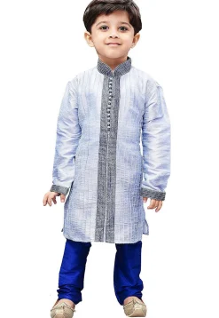 Embroidered Dupion Silk Kurta in Light Blue