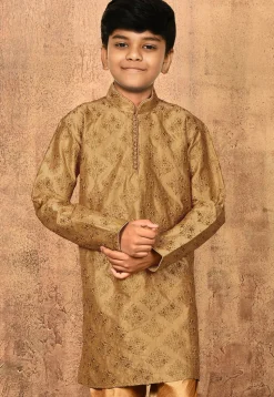 Embroidered Dupion Silk Kurta in Dark Beige