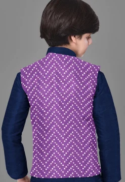 Embroidered Dupion Silk Kurta Set in Navy Blue
