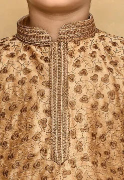 Embroidered Dupion Silk Kurta in Dark Beige