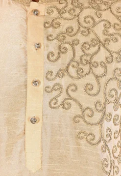 Embroidered Dupion Silk Kurta in Light Beige