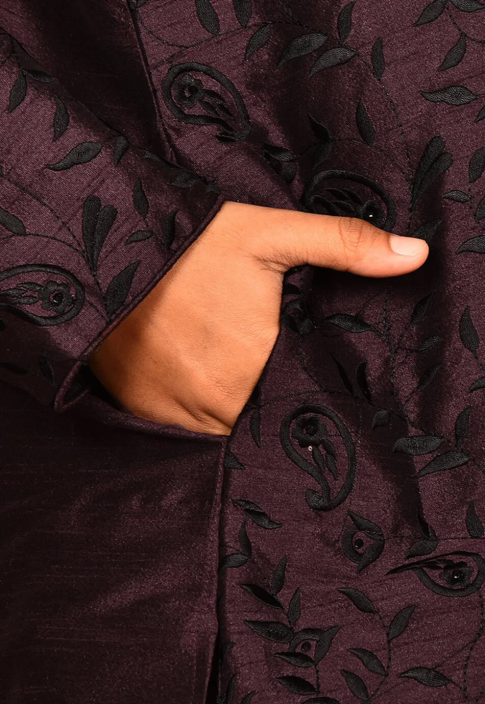 Embroidered Dupion Silk Kurta in Wine