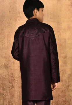 Embroidered Dupion Silk Kurta in Wine