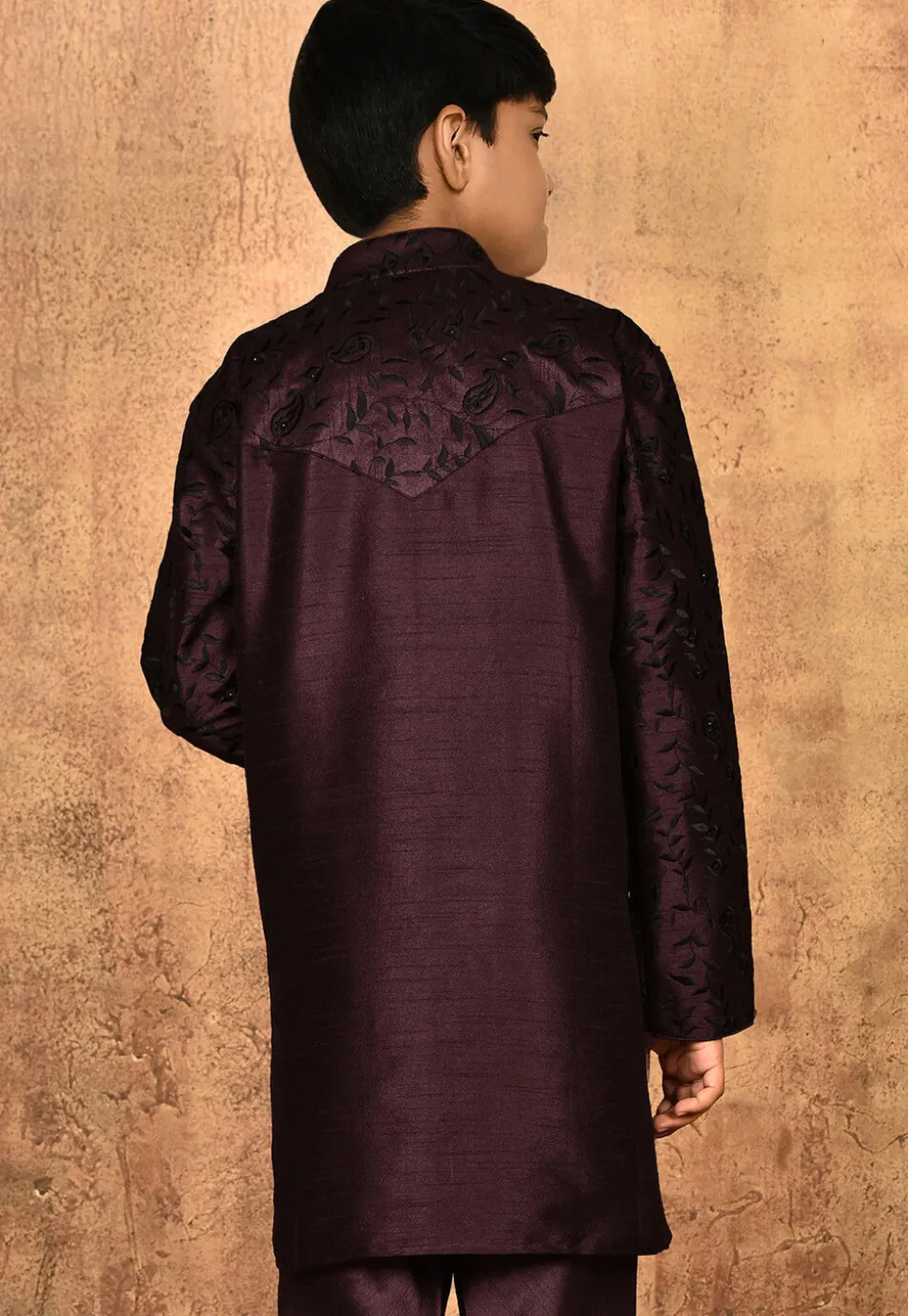 Embroidered Dupion Silk Kurta in Wine