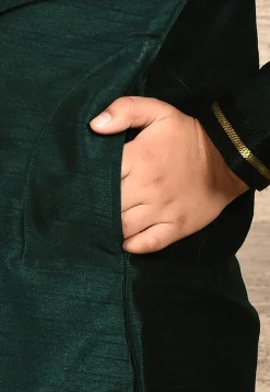 Embroidered Dupion Silk Kurta Set in Dark Green