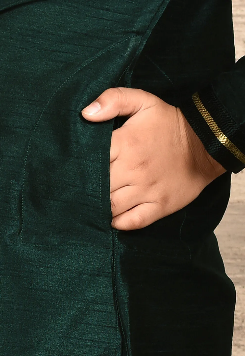 Embroidered Dupion Silk Kurta Set in Dark Green