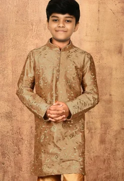 Embroidered Dupion Silk Kurta in Dark Beige