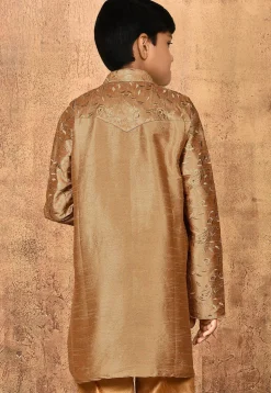 Embroidered Dupion Silk Kurta in Dark Beige