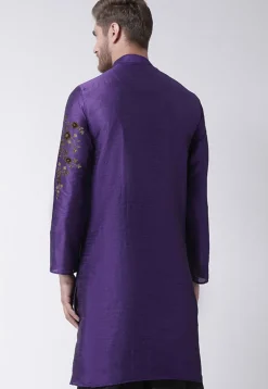 Embroidered Dupion Silk Kurta in Dark Purple