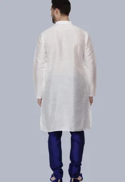 Embroidered Dupion Silk Kurta Set in White