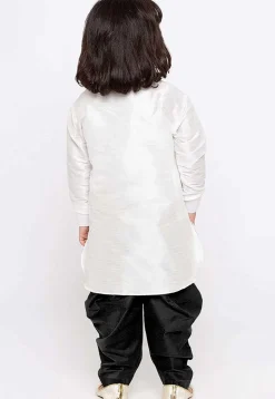 Embroidered Dupion Silk Kurta Set in White