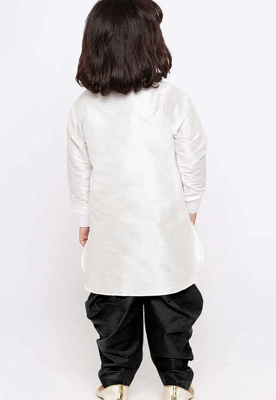Embroidered Dupion Silk Kurta Set in White
