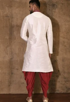 Embroidered Dupion Silk Kurta Set in Cream