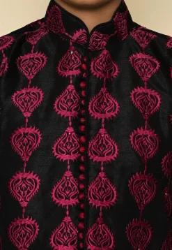 Embroidered Dupion Silk Kurta in Black