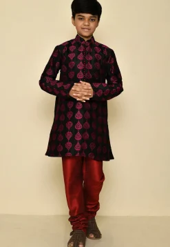 Embroidered Dupion Silk Kurta in Black
