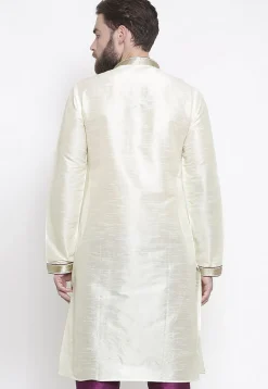 Embroidered Dupion Silk Kurta in Cream