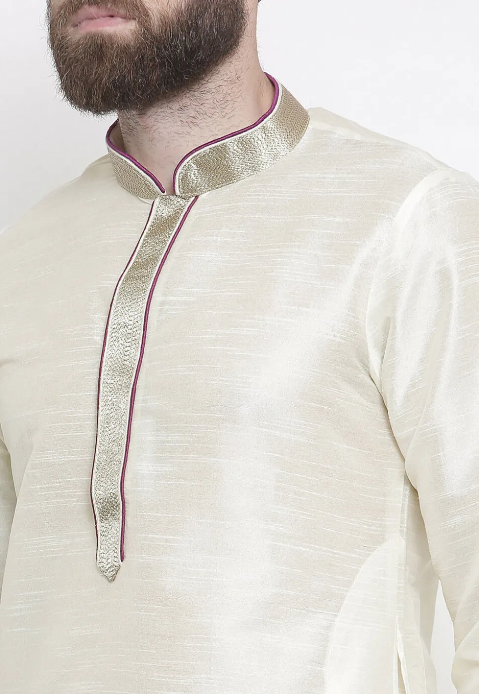 Embroidered Dupion Silk Kurta in Cream