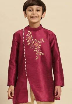 Embroidered Dupion Silk Kurta in Fuchsia