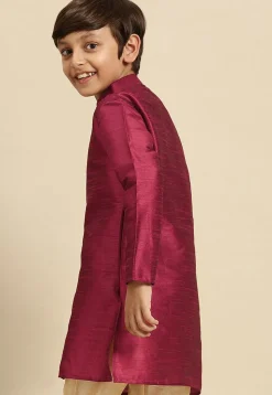 Embroidered Dupion Silk Kurta in Fuchsia