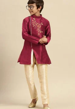 Embroidered Dupion Silk Kurta in Fuchsia