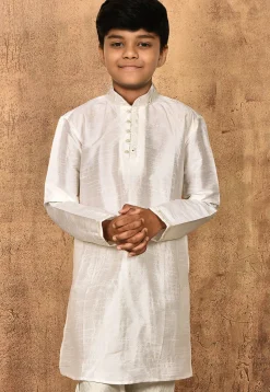 Embroidered Dupion Silk Kurta in White