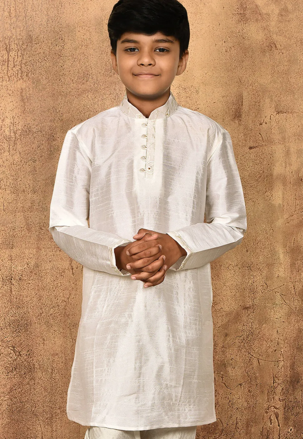 Embroidered Dupion Silk Kurta in White