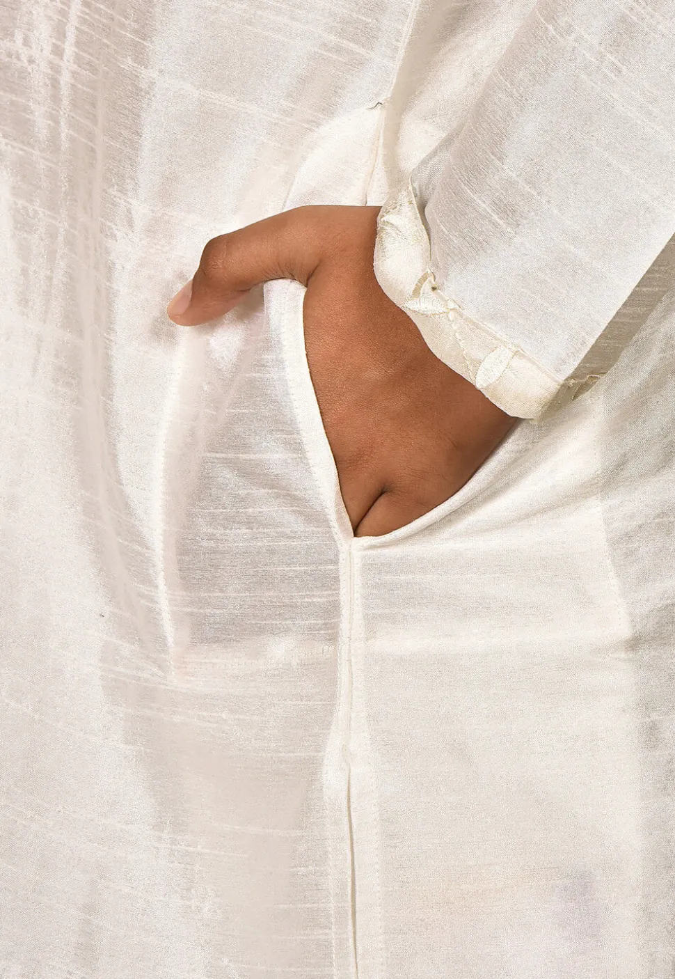 Embroidered Dupion Silk Kurta in White