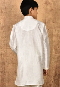 Embroidered Dupion Silk Kurta in White