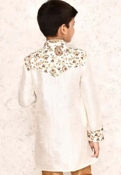 Embroidered Dupion Silk Kurta in Off White
