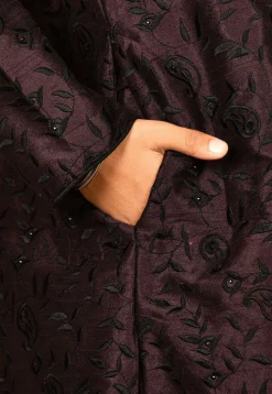 Embroidered Dupion Silk Kurta in Wine