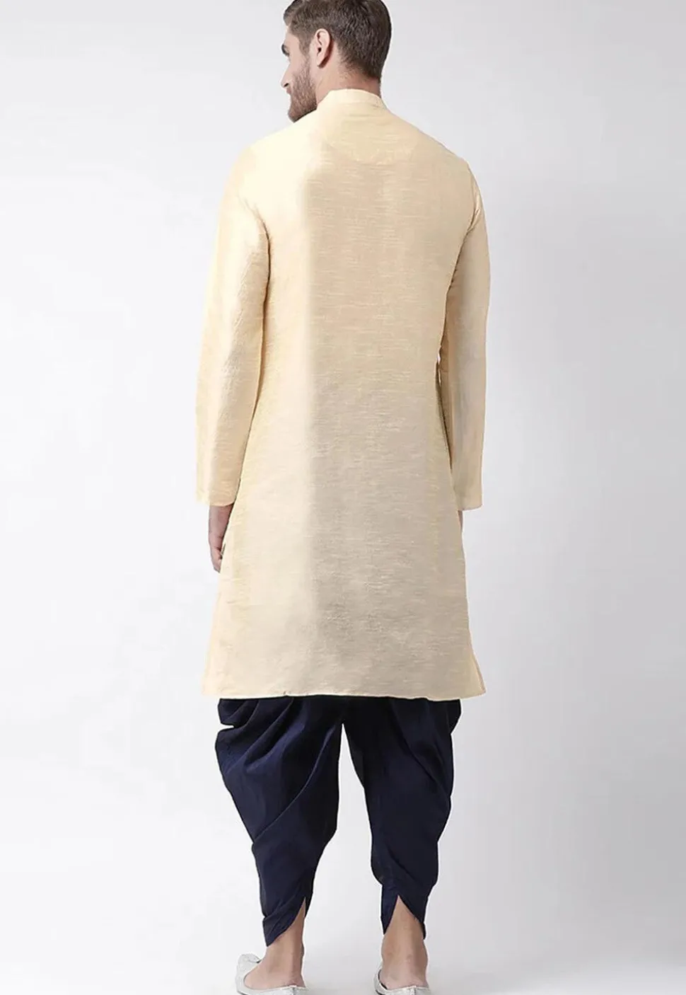 Embroidered Dupion Silk Kurta Set in Light Beige