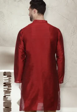 Embroidered Dupion Silk Kurta in Maroon
