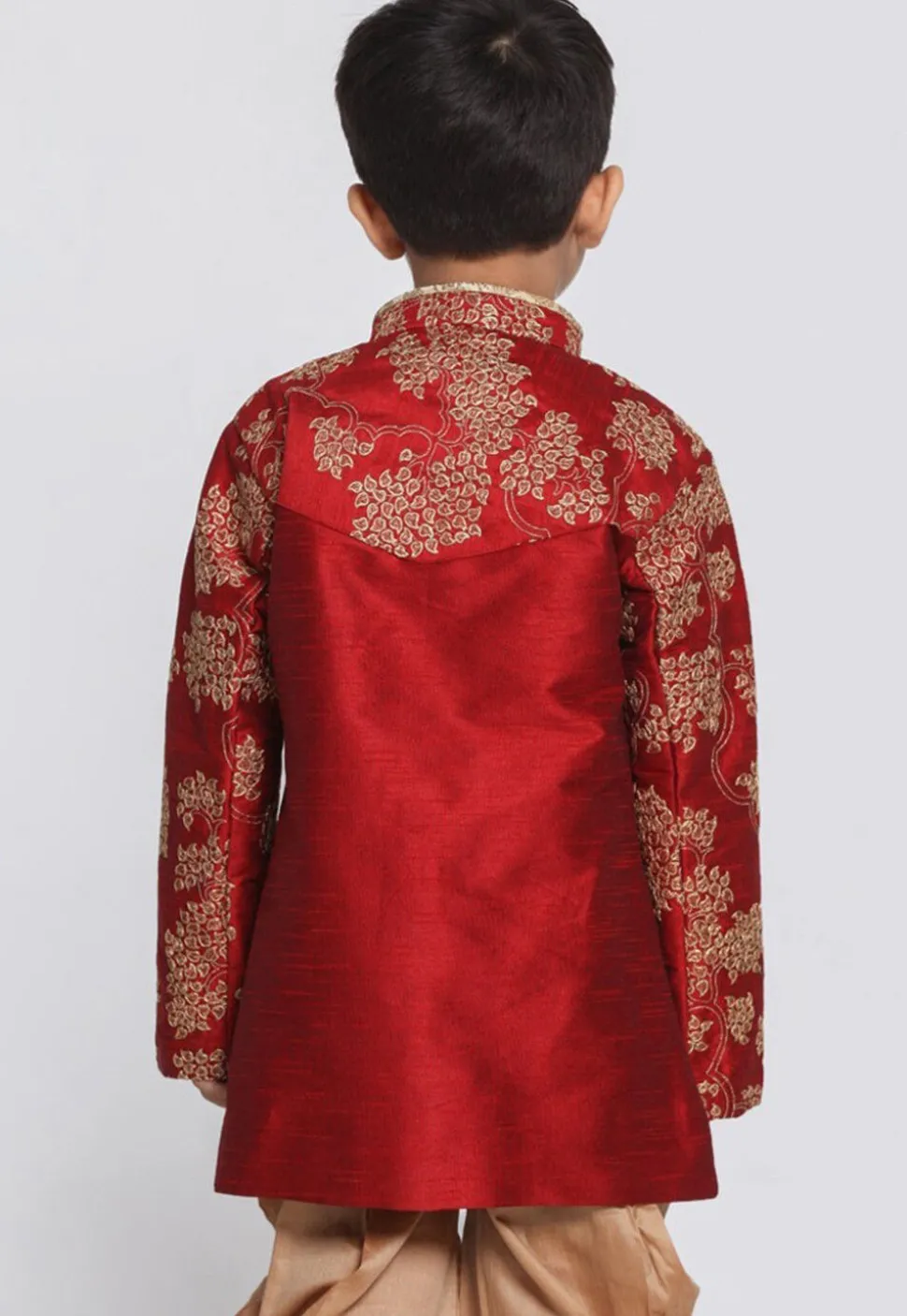 Embroidered Dupion Silk Kurta in Maroon