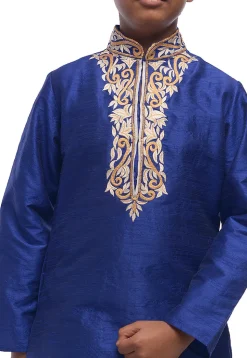 Embroidered Dupion Silk Kurta Set in Royal Blue