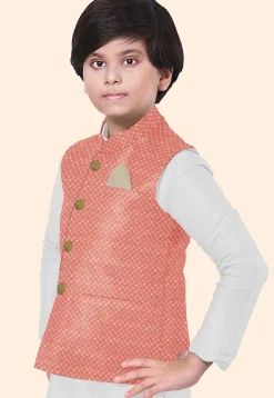 Embroidered Dupion Silk Kurta Set in White
